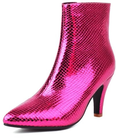 Gicoiz Damen Pointed Toe Kleid Stilettos Stiefeletten Bridal Winter Party Mode Pailletten Chelsea Stiefel Schnüren Motorradstiefel Cuff Rose-Rot Gr 43 EU-45Cn