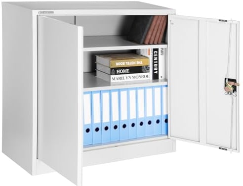 Armadio in Metallo da arredo Ufficio con Serratura, Armadietto 2 Chiavi Grigio Multiuso, Ideale Garage, Casa, Lavoro, Mobile Archiviazione Faldoni, Archivio Studio Porta Documenti (90 x 40 x 90 cm)