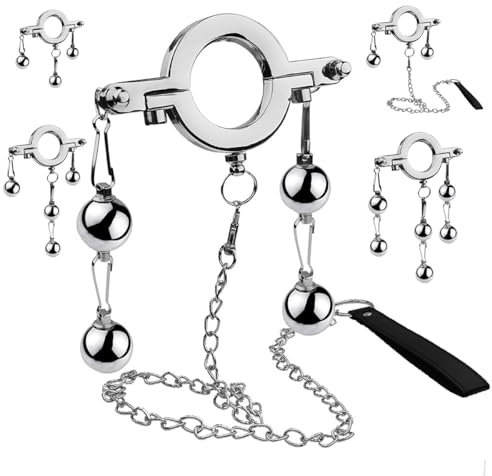 Hodengewicht Hodenring Ballstretcher Edelstahl Penisring mit Metall Beads Cockring Sextoysets für Men Extrem Cbt Hoden Folter Hodenpresse Hodenstrecker Penis Strecker (4 Ballstile + Zugseil)
