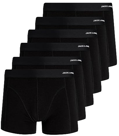 JACK & JONES 6er Pack Herren Unterhosen Shorts Boxershorts Bamboo Trunks, Farbe:Schwarz, Größe:M, Artikel:-Black/Black/Black