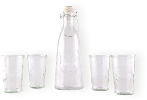 Carafe de cristal con 4 vasos para beber Set I Transparent I Lujoso y práctico I Ideal para el hogar, restaurantes y fiestas