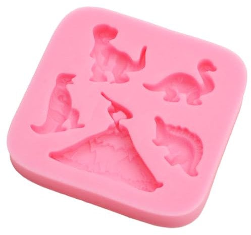 Dinosaur Themed Silicone Mould Party Cake Cupcake Toppers Dinosaurs and Volcano Suitable for Making Cake Fondant Jewellery Candy Soap Wax Jelly Chocolate and More