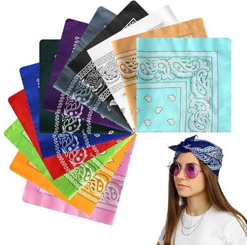 KWJEIULSOQ 12 Pack 100% Baumwolle Bandana Kopftuch, Baumwoll Haartuch Unisex Bandana Damen und Herren, Paisley Kopftücher Halstuch Kopftuch Kopf Haar Schal Haartuch Armtuch Pet Hals Vierecktuch