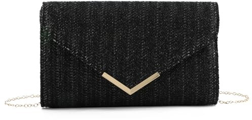 LHHMZ Pochette en paille pour femme Pochette en rotin et raphia Sac à main de plage tissé Pochette de fête de voyage de mariage