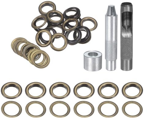 QUARKZMAN Kit de 20 Œillets en Cuivre de 14 mm avec Outil de Pose d'Œillets et Poinçon Creux, pour Vêtements en Cuir, Tissu et Ceintures, Couleur Bronze
