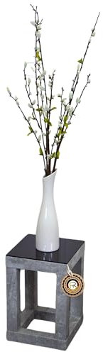 freeroom24, Beistelltisch, Wohnzimmertisch, Couchtisch, Coffee Table, Kleiner Kaffeetisch, Blumenhocker, Blumensäule, Cube, Betonoptik, Glas schwarz, 20 x 20 x 30cm, Made in Germany
