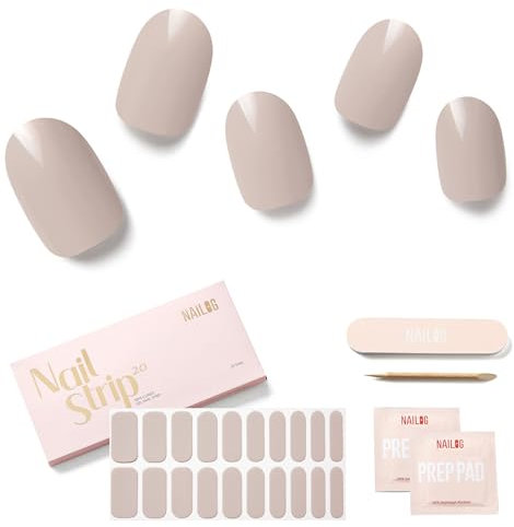 NAILOG Nagelfolie uv härtend 20 Stück, UV Nagelfolie Langanhaltend Nagelsticker Selbstklebend Gel-Nagelstreifen für Maniküre in Salonqualität, Dove