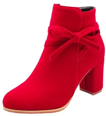 Stivali da donna in tinta unita Stivali da donna con fiocco di perle all'interno alla moda stivali medi alti da donna 42, Colore: rosso, 34 EU