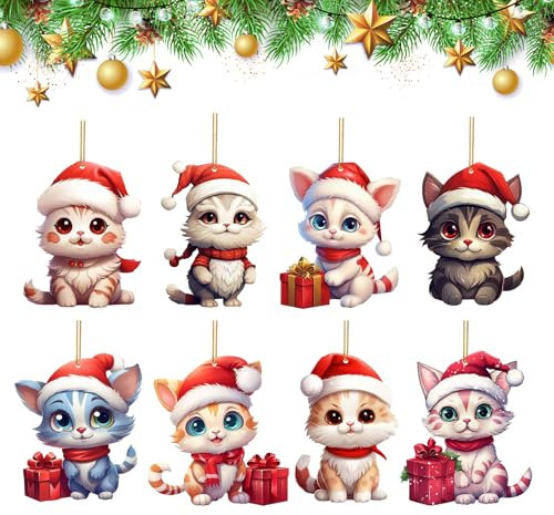 XQMMGO 8 decorazioni per albero di Natale, decorazioni per albero di Natale, divertenti, in acrilico, per veranda, corridoio, ufficio, dormitorio, vacanze (regalo gatto)