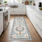 GENIMO Vintage Teppich Flur 80x300CM Teppich Schlafzimmer Waschbare Kurzflor Boho Carpet, rutschfest Teppiche for Küche Balkon, Cyan