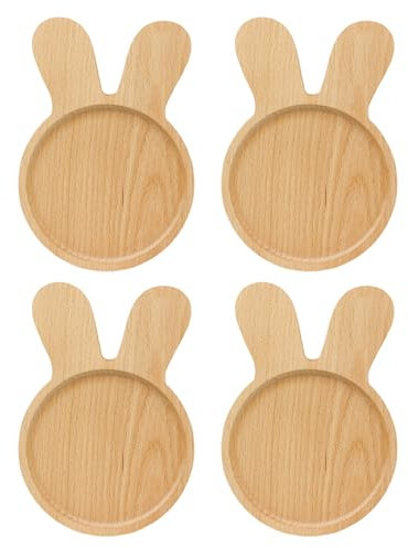 4 sottobicchieri a forma di coniglietto pasquale per bevande, in bambù, a forma di coniglio, per bere tazze, piattini per piante da 10,2 cm, vassoi base, piatto da portata, piatto per snack per feste