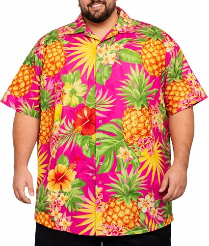 King Kameha Funky-Hawaii-Hemd, Herren, Kurzarm, Pineapple, Pink, 9XL
