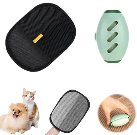 Haustier Haar Entferner Set, Wiederverwendbarer Fusselroller mit 1 Celerypets Double Sided Grooming Glove for Pet Hair Remover Glove, Waschbarer und tragbarer Aufkleber für Tierhaare Kleidung Sofas