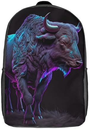 GQmoney Kinder-Schulrucksack Neon Cape Buffalo Fashion Schultasche Fashion Unisex Reiserucksack Schultasche 3D Cool Rucksack 17 Zoll