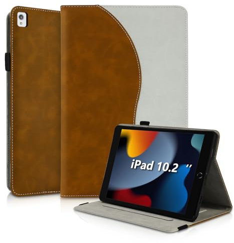 Succtopy Cover per iPad (10.2 Pollici, 9/8/7 Generazione, 2021/2020/2019 Modello) Custodia in Pelle PU con Funzione di Supporto Case per iPad 9/8/7 Generazione Protettiva con Portapenne Marrone