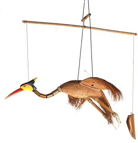Tokoindah Handgefertigtes Bambuswindspiel aus Naturmaterialien – Auswahl: Drache, Vogel, Eule oder als Schwing-Figur – Gartendeko, sanfte Klänge & nachhaltiges Design, wetterfest (Vogel-Single-M)