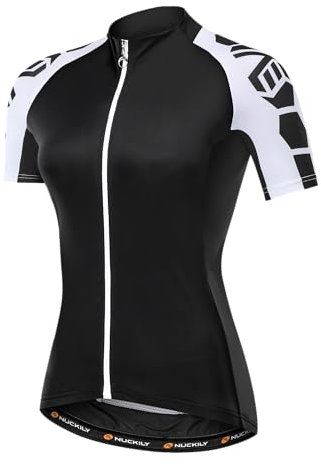 NUCKILY Damen-Fahrradtrikot, kurzärmelig, mit 3 Taschen, Fahrradbekleidung, Fahrradbekleidung, Schwarz-gg010, X-Klein