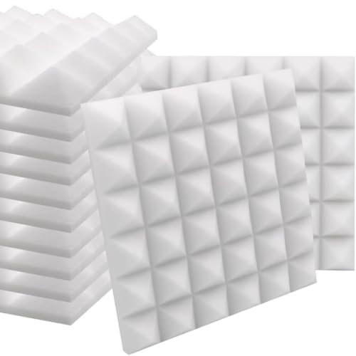 Akustikschaummatten Schaumstofffliesen Schalldämmmatte Schalldämmung, Akustik Schaumstoff Schall Dämmung, Schallschutz für Wände, Aufnahmestudios, Büros, Tanzstudios (24 Stück,Weiß)