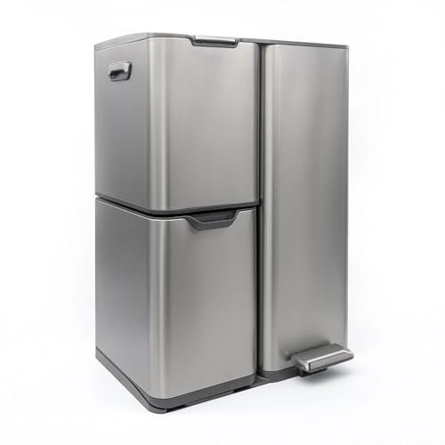 osoltus Mülleimer Abfallsammler Softclose Edelstahl hoch 60 L (30 + 17 + 13 L)