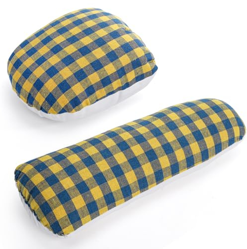 WRINGKIT Tailors Ham and Seam Roll Set, Solid Linen and Doll Cotton | Professional Tailor's Pressing Ham for Ironing Sewing Collars, Darts, Sleeve, Curved Seams, Blue and Yellow Plaid