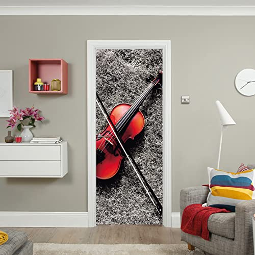 3d Stickers Porte Porte Violon abstrait L90 x H210cm Auto-AdhéSif Murale DéCoration De La Maison Stickers Muraux Chambre Salon Affiche Amovible Art Autocollants