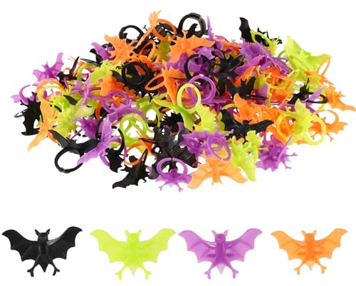 Sinbana 160stk Fledermaus Ring, 4 Stile Kunststoff Verstellbar Halloween Fledermaus Spielzeugringe Lustige Halloween Party Dekorationen für Cupcake-Dekorationen Partygeschenke