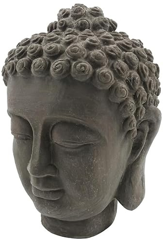Stephans Möbelbörse Buddha Deko Kopf 24cm Grau aus Polyresin – Asiatische Skulptur, Wetterfeste Dekofigur für Innen & geschützten Außenbereich, Meditationsfigur, Zen Dekoration