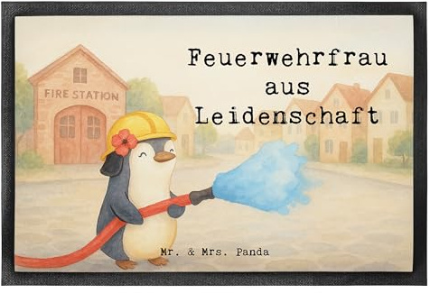 Mr. & Mrs. Panda Fussmatte Feuerwehrfrau Leidenschaft Design 50 x 75 cm - Geschenk, Fußabtreter, Feuerwehr, Outdoor-Matte, Bodenvorleger, Freiwillige, Schmutzmatte, fußmatte, Brandschutz, Spruch