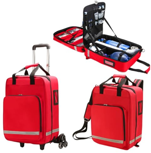 Qiase Rolling Medical Bag with Wheels - Large Empty First Aid Kit on Detachable Trolley, Portable Nurse & Doctor Bag with Removable Dividers & Compartments for EMT, EMS, Home Health Care