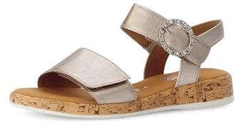 Gabor Damen Riemchensandalen, Frauen Sandalen,glatt-Leder,antikrosa,Casual,Fashion,metallic,Effekt,Easy-Walking,Puder(silb/S.Kork),39 EU / 6 UK