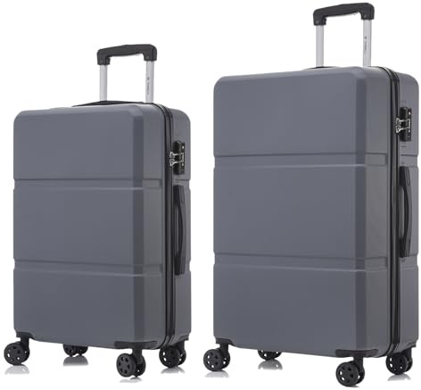 YONSLY Premium Reisekoffer TSA-Schloss,YKK-Reißverschluss Hartschalen-Koffer Trolley Kabinenkoffer Rollkoffer Suitcase Handgepäck 4 Rollen (Grau, L-XL-Set)