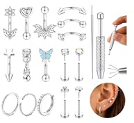 Adramata 16G Rook Piercing Chirurgenstahl Augenbrauen Piercing Gold/Silber Labret Lippenpiercing Gebogene Piercings Banane Barbells Helix Conch Knorpel Rook Daith Piercings Stecker Creolen Set