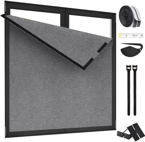 Fenster Verdunkelung Rollo ohne Bohren aus Leinen Baumwolle – Verdunklungsrollo & Plissee ohne Bohren Verdunkelung mit Lichtschutz & Thermo-Isolierung für Schlafzimmer (Grau, B150 x H200 cm)