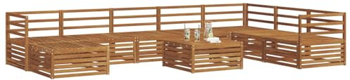 vidaXL Sofagarnituren 9 pcs Natur Massivholz Akazie, Akazienholz Outdoor-Sofa-Set, modernes Gartenmöbel, Bequeme Liege, modulare Design, Poolbereich geeignet
