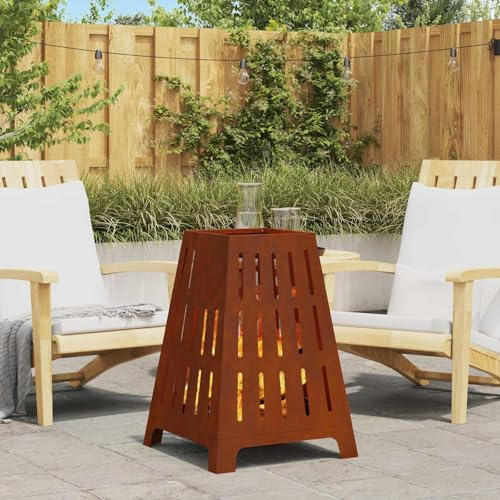 Mokuyary Kaminkamin, braun, 50 x 50 x 70 cm, Stahl, patiniert, Feuerschale, Feuer, multifunktional, für Garten, Heizung, Terrasse, Camping