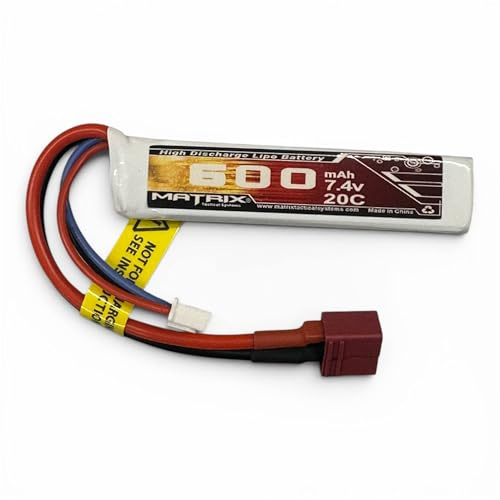 Matrix 7.4V 600mAh LiPo PDW Stick Battery – Ultra Compact 2S 20C Airsoft AEG Power Pack – Deans T‑Plug Connector – Ideal for PDW Stocks & Tight Battery Compartments