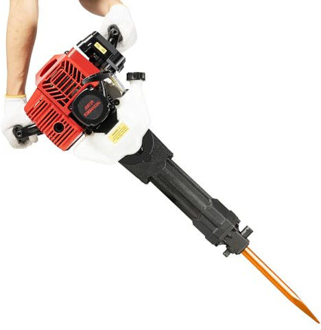 Demolition Jack Hammer, 52cc 1900W 2-Stroke Gas Powered Concrete Breaker | Punch Drill Jack Hammer, Petrol Air Cooled with 2 Chisels, Large Translucent Fuel Tank for Rock, Concrete Construction Work