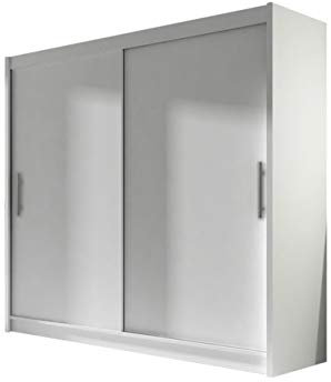 Mirjan24 Kleiderschrank London I, Moderner Schiebetürenschrank, Schlafzimmerschrank 180x215x58cm, Garderobe, Schlafzimmer (Weiß)