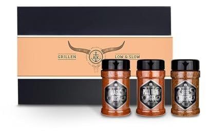 Ankerkraut Geschenk-Set Low & Slow, mit Beef Booster, Pull that Piggy und Magic Dust, zum Verschenken für Freunde und Familie, für BBQ und Grill-Abend, Gewürz in hochwertiger Deluxe-Box mit Banderole