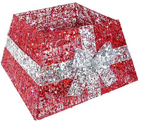 Christmas Concepts® 265mm (10.5) Christmas Luxury Tree Base Skirt With Ribbon and LED Lights Christmas Tree Decorations (Red/Silver)