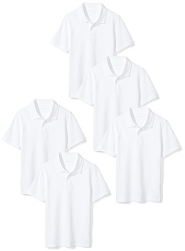 Amazon Essentials Boys' Short-Sleeve School Uniform Pique Polo Shirts, Pack of 5, White, 8 Years