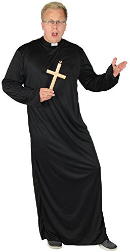 Foxxeo Priester Kostüm für Herren Robe mit Kragen in Größe M bis XXXXL - Pfarrer Talar Herrenkostüm Obergewand Gott Karneval Fasching Party Kirche schwarz Größe M
