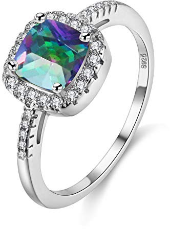 Uloveido Platin überzogener quadratischer Solitaire-Verlobungsring für Frauen, Art- und Weisekissen-Schnitt-Ring-Damen (Mehrfarben, Größe 57) Y3100