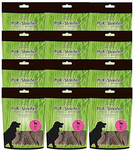 Schecker REH PUR Streifen, 12 x 100g | Weich und zäh, 100% von nur 1 einzigen Tierart, Schonend getrocknet