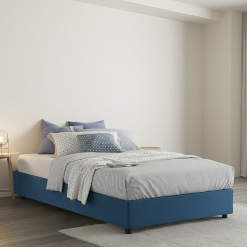 Talamo Italia - Doppelbett Nicole, Bettkasten mit Stoffbezug, 100 % Made in Italy, Öffnung vorne, geeignet für Matratzen 120 x 190 cm, Blau