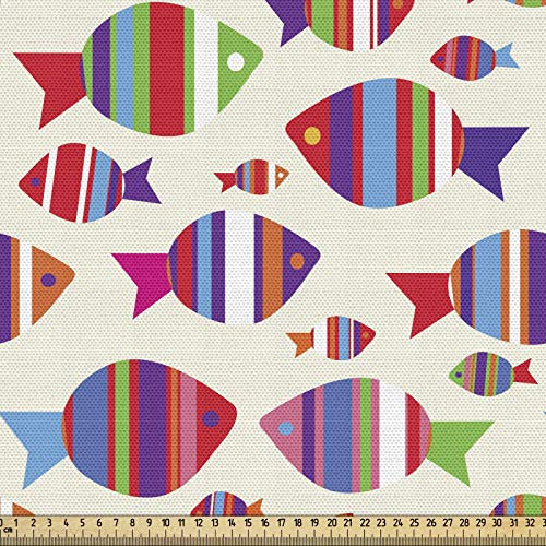ABAKUHAUS Fisch Gewebe als Meterware, Lebhafte gestreifte Fische, Schön Gewebten Stoff für Polster und Wohnaccessoires, 1M (148x100cm), Beige Mehrfarbig
