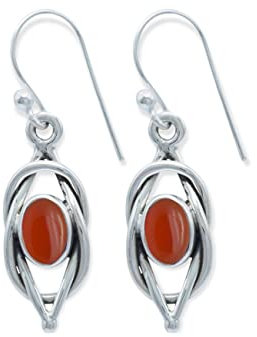 mantraroma Ohrringe 925 Silber Karneol orange roter Stein Edelstein Ohrhänger echt Silber Damen Sterling Silber Hänger Geschenk (MOH-142-16)