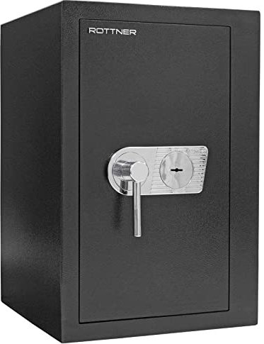 Rottner Wertschutzschrank Ben 65 EN1 mit Doppelbartschloss 2 Schlüssel Aufbohrschutz Schwarz HxBxT 655x435x445 mm versperrbarer Innentresor 2 verstellbare Fachböden Befestigungsmaterial