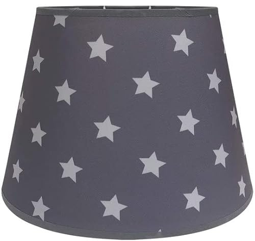 Wogati® Premium Lampenschirm | Größe: L | Farbe: Grau Sterne | E27 | konisch | Baumwolle | für Stehlampen, Hängelampen, Tischlampen, Deckenlampen