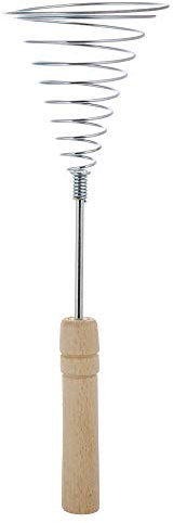 Stainless Steel Spring Coil Whisk 1 Pcs - Wire Whip Egg Whisk with Wooden Long Handle - Heavy Duty Whisks for Cooking